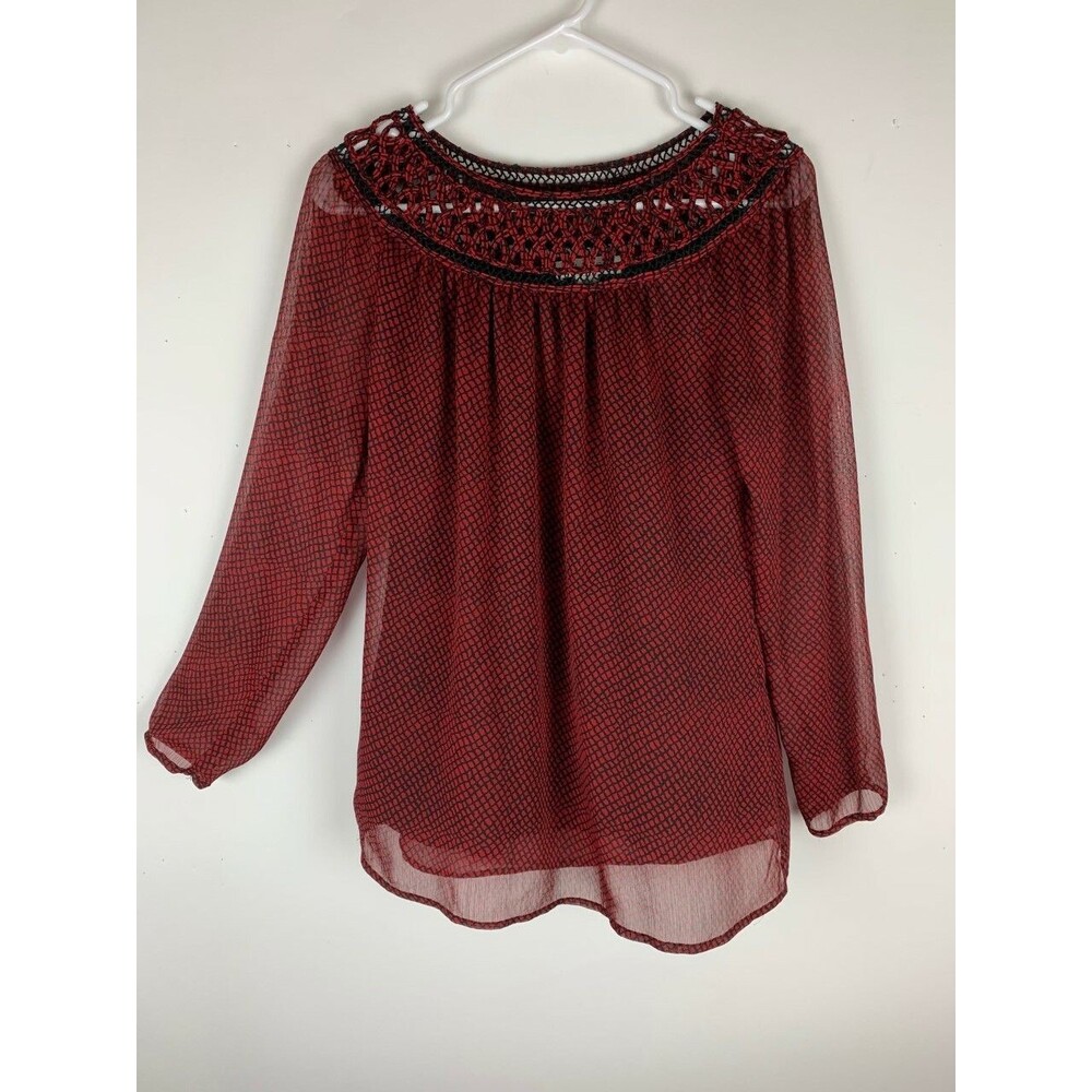 Coldwater Creek Womens Top Red Size XS 4-6 Long Sleeve Sheer Lined Open Weave